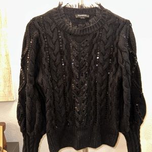 NWOT Express Puff-Sleeve Cable-Knit Sequin Sweater Sz S